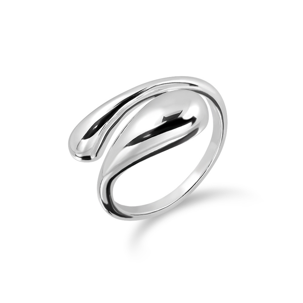 Solid sterling silver tear drop ring with a high polish finish.