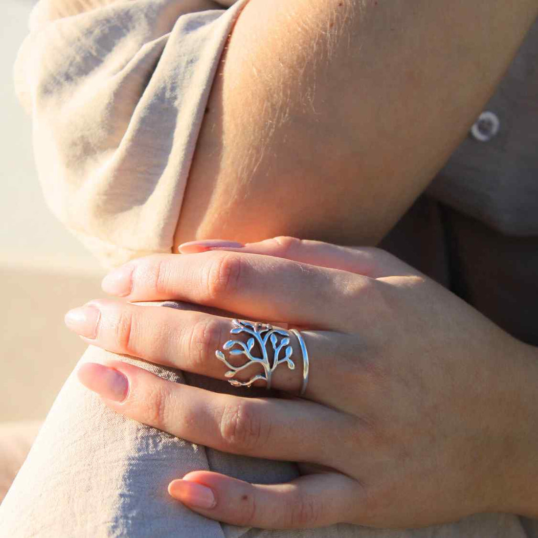 Sterling Silver Statement Leaf Adjustable Ring