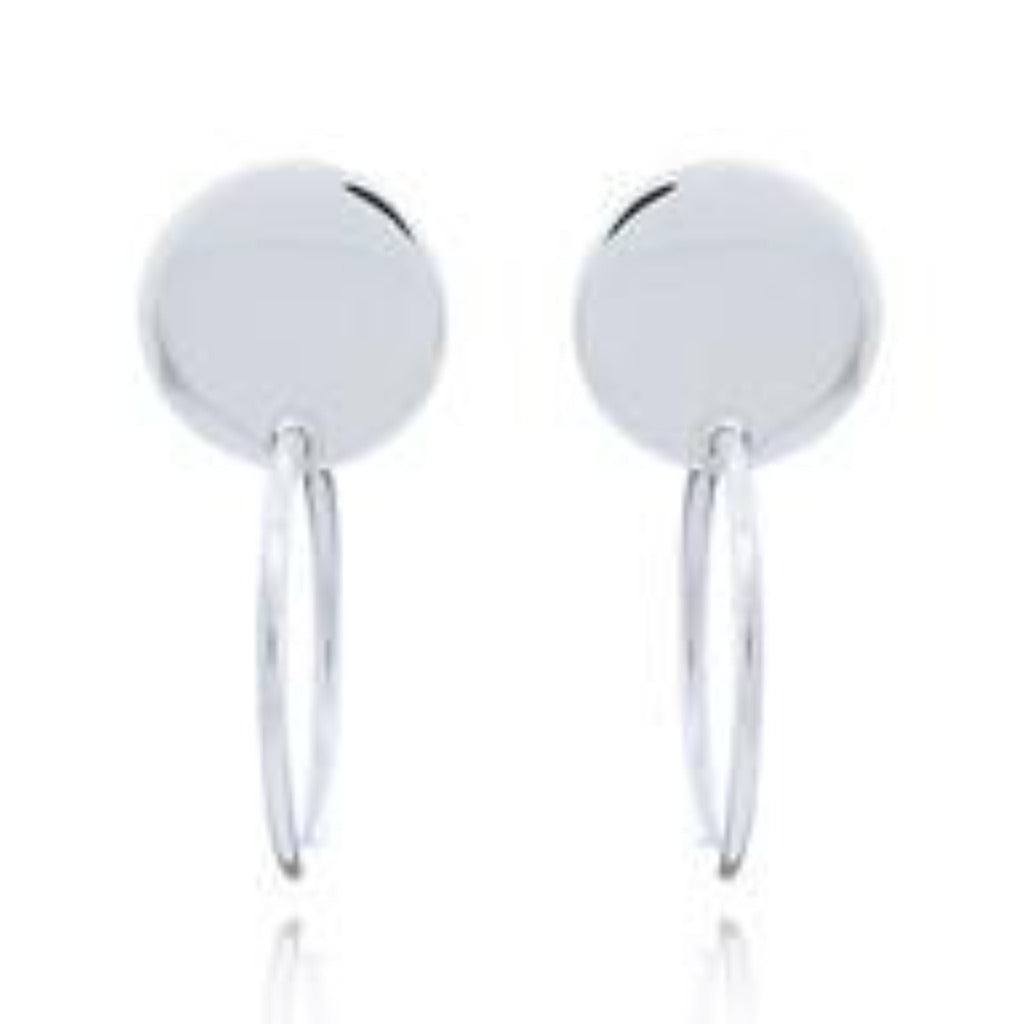 Sterling Silver Flat Disc Hoop Stud Earrings